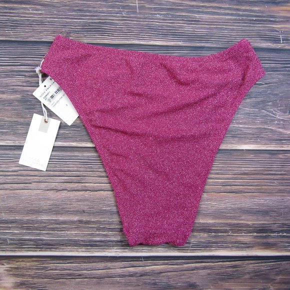 Good American NEW Medium Sz 2 Pink Sparkle Good Waist Cheeky Swim Bottoms Bikini - Picture 8 of 8